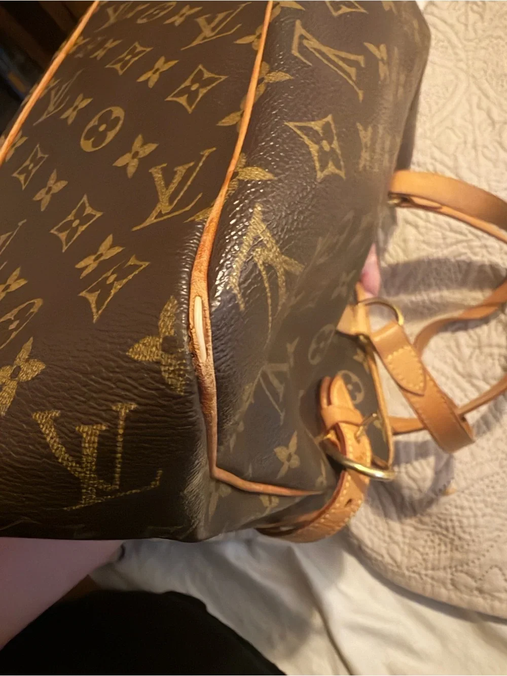 Louis Vuitton Monogram Canvas Shoulder Bag with Tan Trim